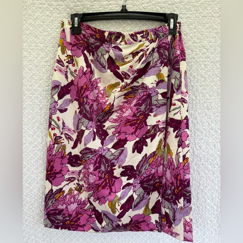 VIVIENNE TAM Cherry Blossom Pink Silk Chinois Floral, Lined Skirt  6 Wrap